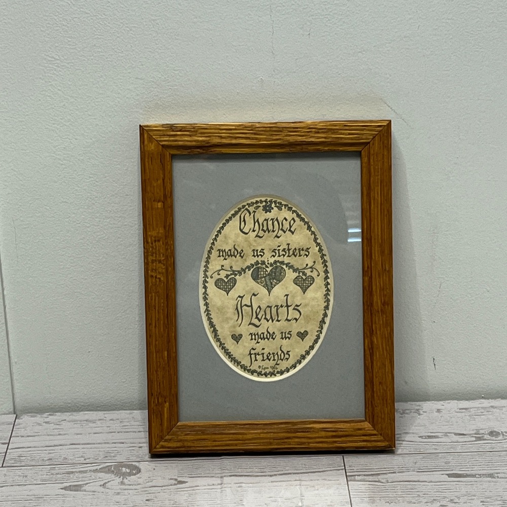 Vintage 1986 Lynn Calligraphy Sister Heart Wood Frame Wall Art 6x8